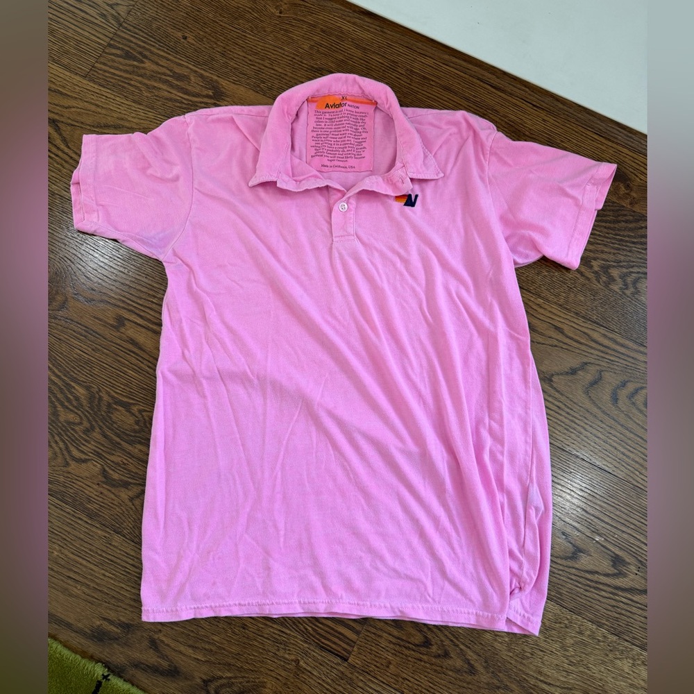 Aviator Nation washed neon pink collared t-shirt